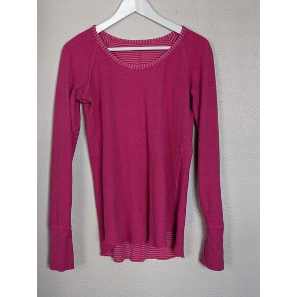 Lululemon Open Your Heart Striped Long Sleeve Reversible Knit Top Size S Pink - Picture 9 of 9